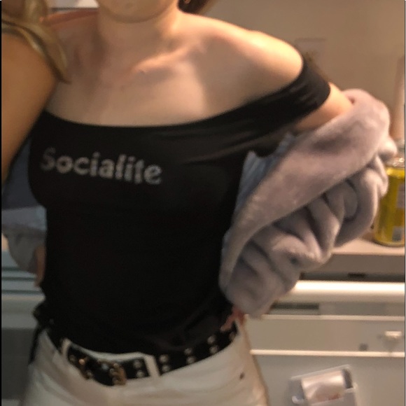 “Socialite” silver sparkly word Tee - Picture 2 of 5